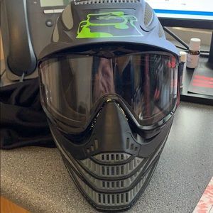 Paintball helmet, googles and case